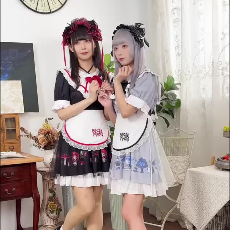 原创坠梦爱丽丝水手领片荷叶边蝴蝶结罩纱短袖女仆围裙洋装JJ2537 - 洋装/连衣裙 - 聚酯纤维 