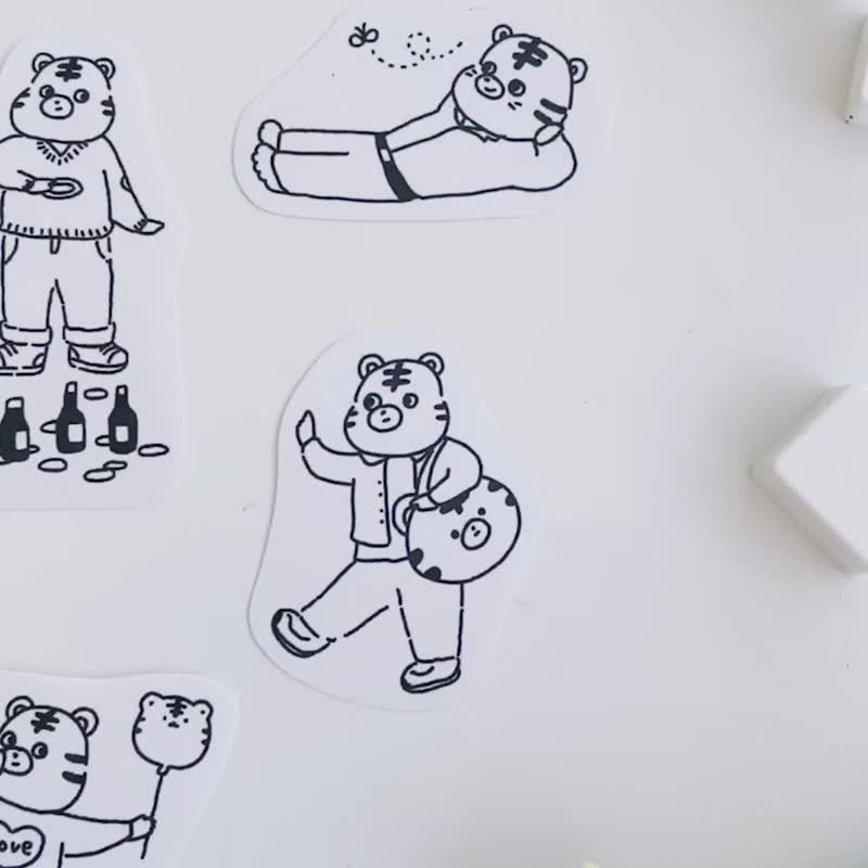 开心动物园-老虎黑白线条贴纸包/手帐贴纸 - 贴纸 - 纸 黑色