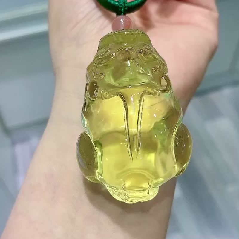 超大号天然巴西黄水晶貔貅吊坠精工雕刻款式新颖 嘴巴张开 - 吊饰 - 水晶 