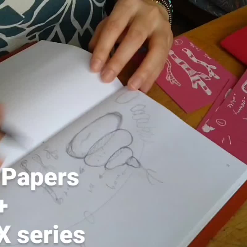 【便条皮卡夹】A8迷你尺寸 | 皮革长尾夹+纸卡+笔 | x17 - 便条纸/标签贴 - 真皮 红色