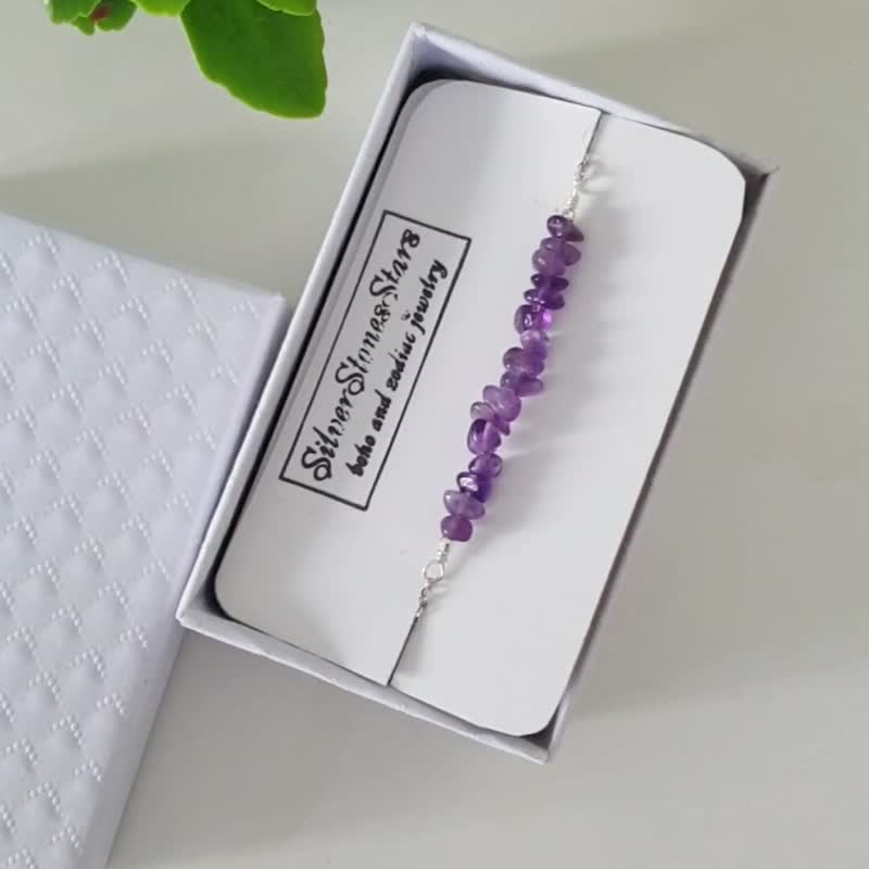 天然紫水晶手链，925纯银，牧羊座宝石，水瓶座，双鱼座水晶饰品 - 手链/手环 - 水晶 紫色
