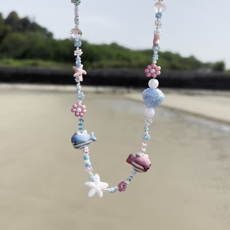 zi2.rennt串珠|Pink Blue|串珠項鍊 手作項鍊 海邊度假風 - 项链 - 玻璃 粉红色