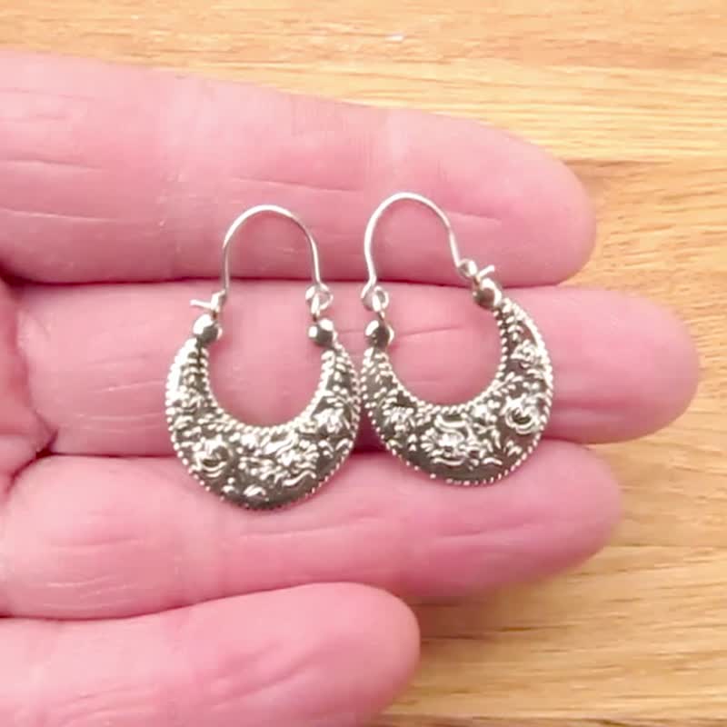 女士新月耳环，乌克兰传统女士耳环，耳环 - 耳环/耳夹 - 其他金属 银色