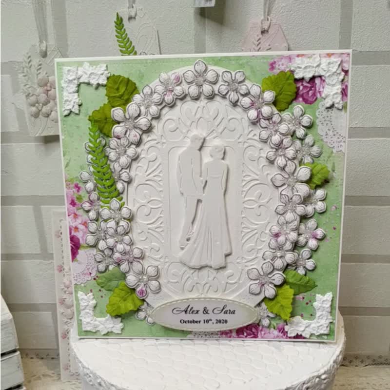 为儿子和儿媳定制的结婚贺卡 - 卡片/明信片 - 纸 绿色