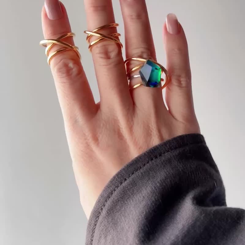 Frames ring /crystals/ Floating prism 1-a/silver925/type-C - 戒指 - 纯银 蓝色
