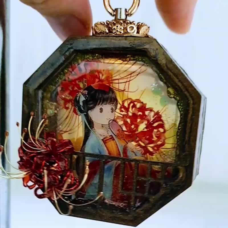 中式立体花窗系列【微光彼岸花】~小夜灯 ∕ 吊饰(可换电池) - 灯具/灯饰 - 塑料 红色
