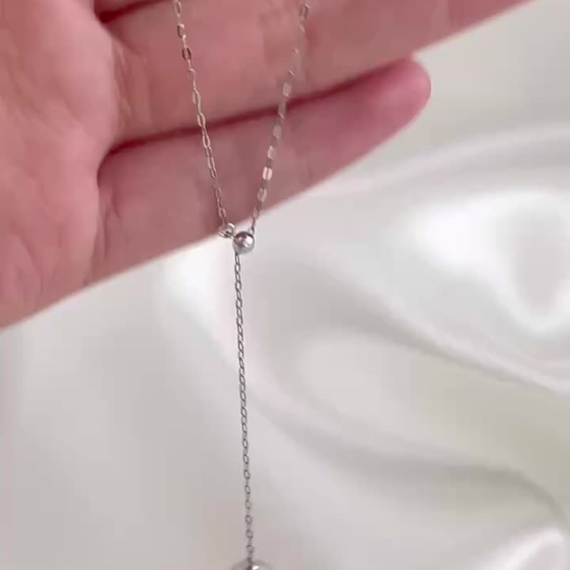 日本直送 8mm 天然银色 akoya 海水珍珠项链 Y 字链 18k 白金 真多麻色 - 项链 - 珍珠 银色