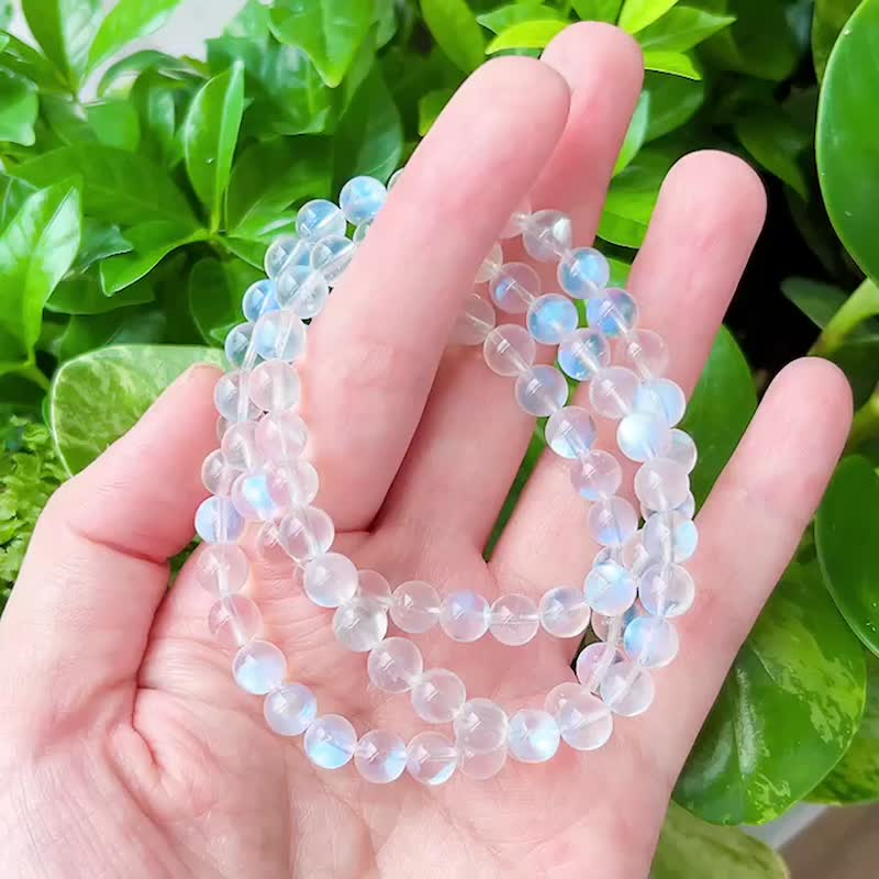 颗颗晶莹剔透 毕业级斯里兰卡兰晕月光石 平静心灵 - 手链/手环 - 水晶 透明