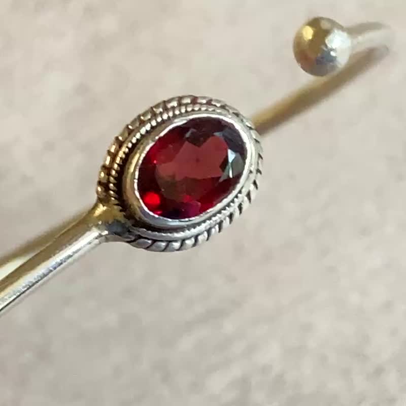 天然  石榴石 手环 尼泊尔 手工制 925纯银 - 手链/手环 - 半宝石 红色