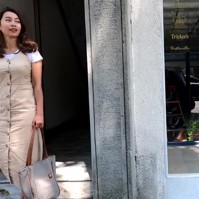 -台湾原创-Vegan 纯素皮革/同名托特包-亚麻色 - 手提包/手提袋 - 人造皮革 卡其色