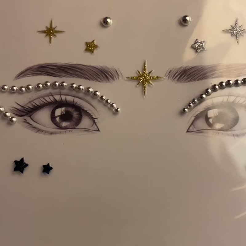 月亮眼部宝石贴 防水自黏面部装饰贴派对节庆专用可重复使用 - 纹身贴 - 其他材质 灰色