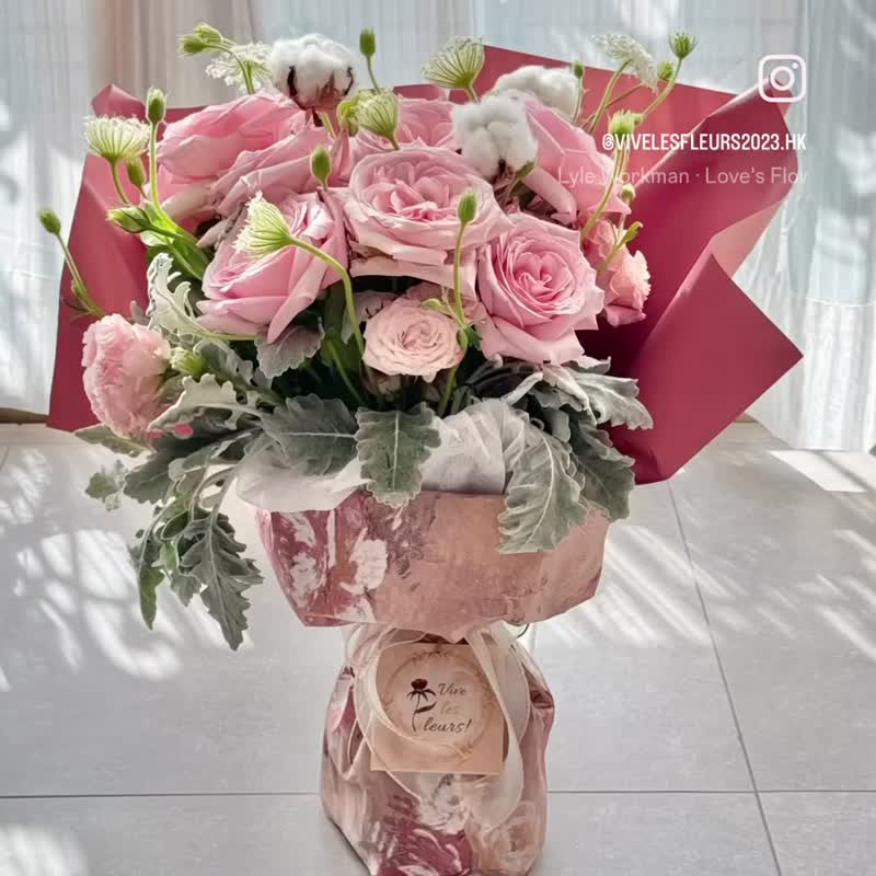 【母亲节/ 纪念日/ 生日花束】进口庭园玫瑰鲜花束La Dame Rose - 植栽/盆栽 - 植物．花 粉红色