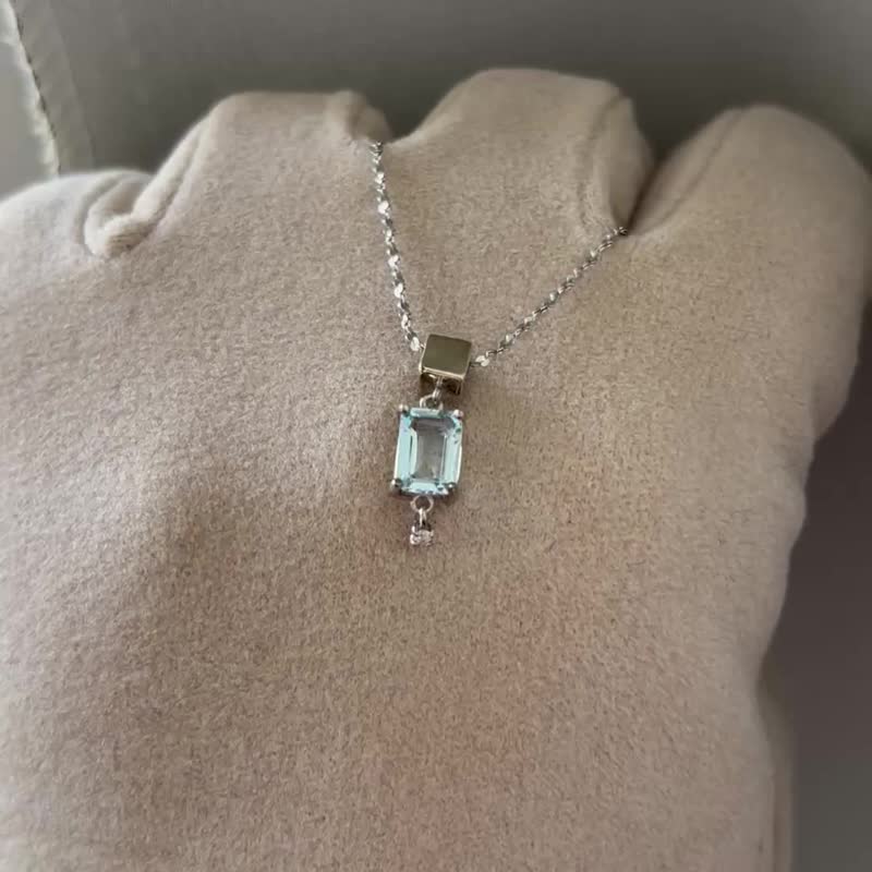 【Beebers 经典】湛蓝初恋 - 925 银镶嵌天然海蓝宝坠链 - 项链 - 纯银 银色