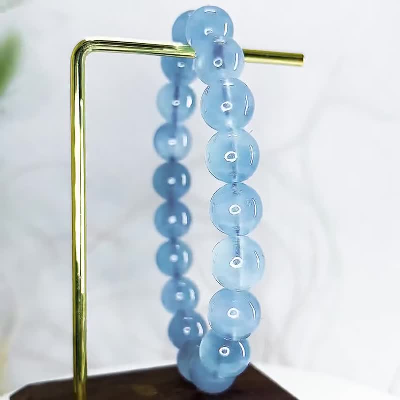 【海水蓝宝】高品透体微带猫眼海蓝宝石 水晶手链手串 / 一物一拍 - 手链/手环 - 水晶 蓝色