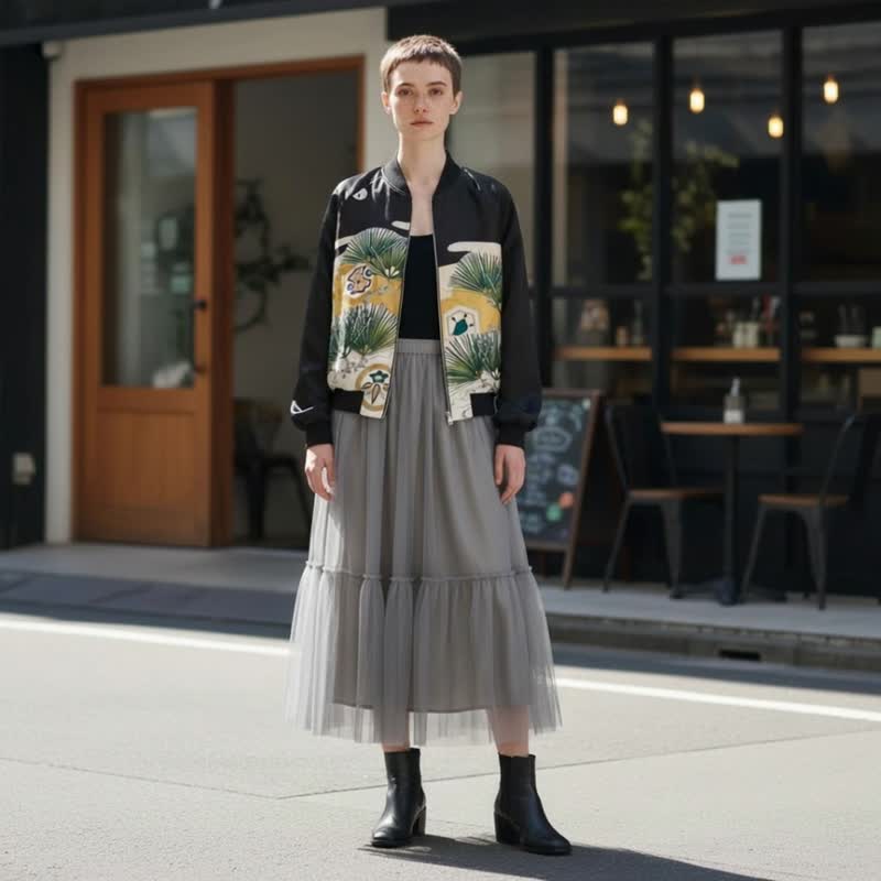 复古和服飞行员夹克 黑色 独一无二 买一送一 和服改造 - 女装休闲/机能外套 - 丝．绢 黑色