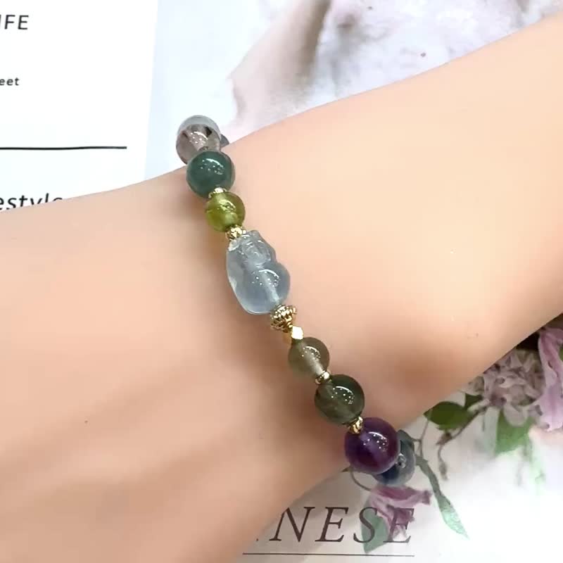 职场开运神器 海蓝宝貔貅 蓝绿晶 橄榄石 紫超七 - 手链/手环 - 水晶 