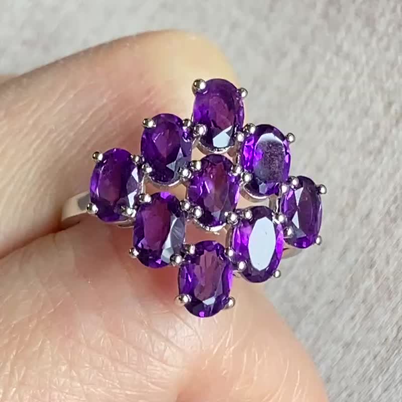 天然 紫水晶 戒指 印度制 925纯银 - 戒指 - 水晶 紫色