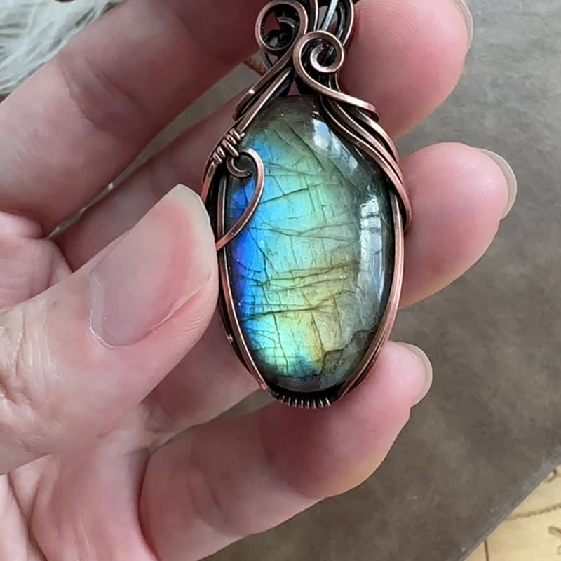 WW232 全手工编织 绕铜线 复古做旧 wire wrap 拉长石吊咀民族风 - 项链 - 铜/黄铜 咖啡色