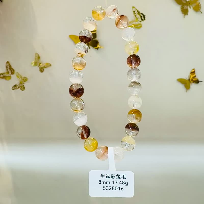 小资本暖色木调玻璃体半盆彩兔毛水晶8mm17.48g清理自身负能量 - 手链/手环 - 水晶 多色