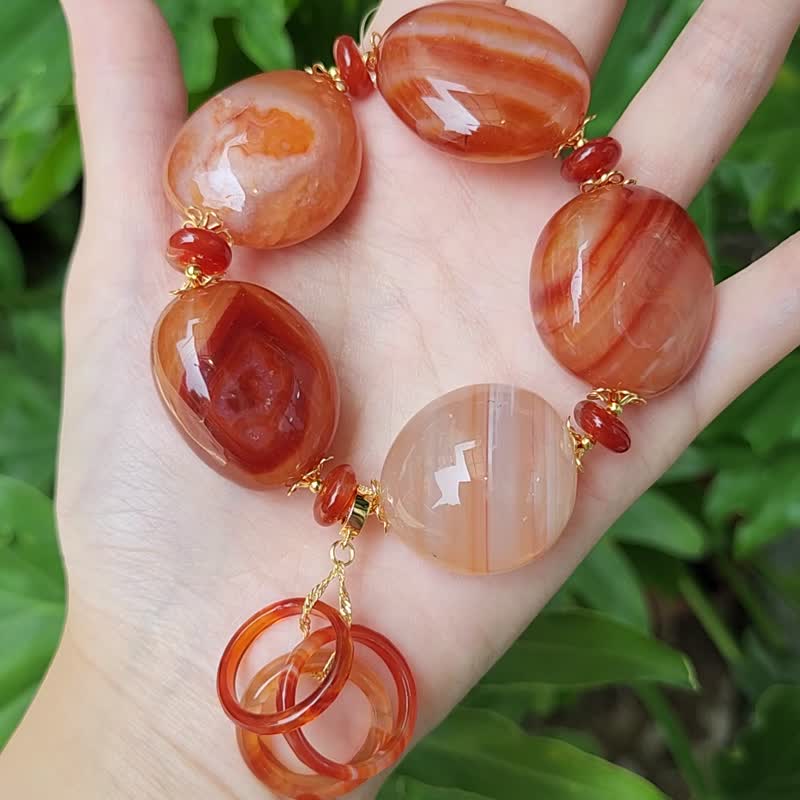 缠丝玛瑙 三元及第 玉振金声 扳指 招财 大宝石手链 单品 礼物 - 手链/手环 - 宝石 橘色
