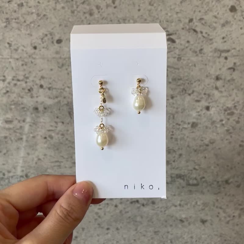 手作耳环 淡水珍珠 日本手作家 - 耳环/耳夹 - 珍珠 白色