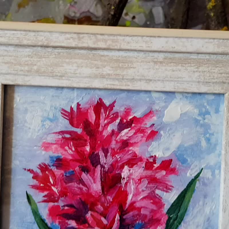 Small original hydrangea flower artwork hand painted oil painting framed - 其他 - 其他材质 