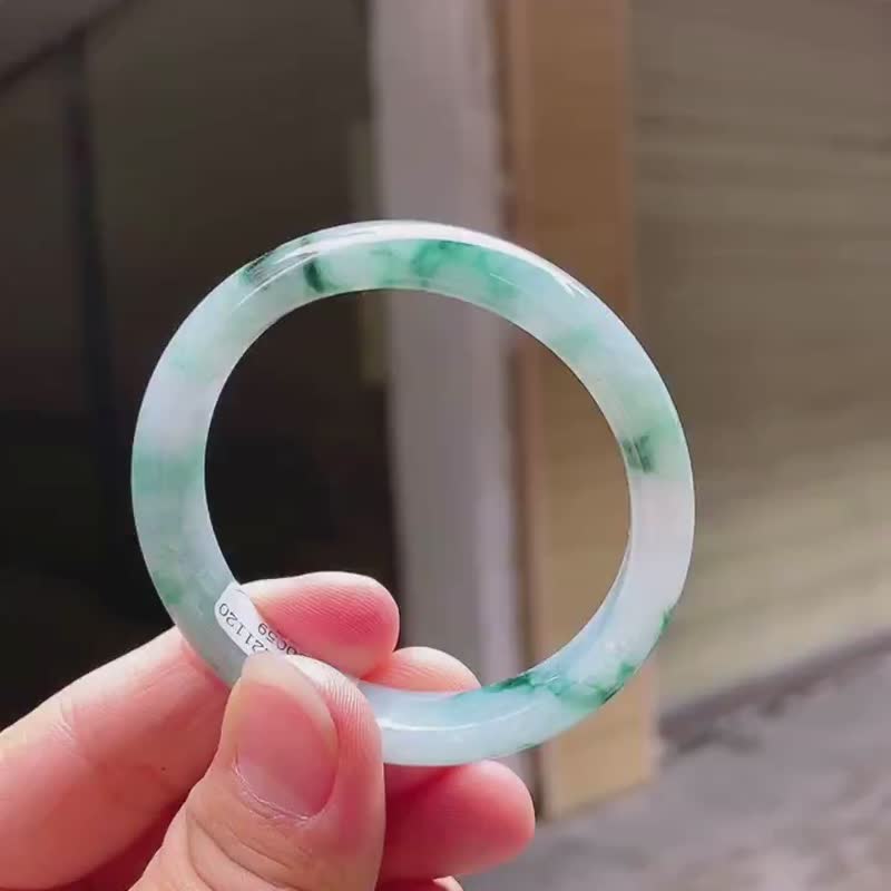 天然翡翠 缅甸 A玉 玉镯 • 糯冰种翡翠福镯 - 手链/手环 - 玉石 蓝色