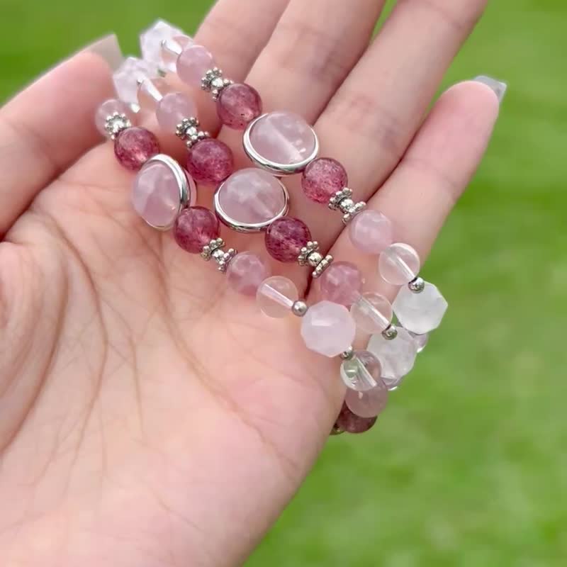 粉晶 草莓晶 白水晶 水晶 手链 手链 洛神 爱情 姻缘 礼物 人缘 - 手链/手环 - 水晶 粉红色