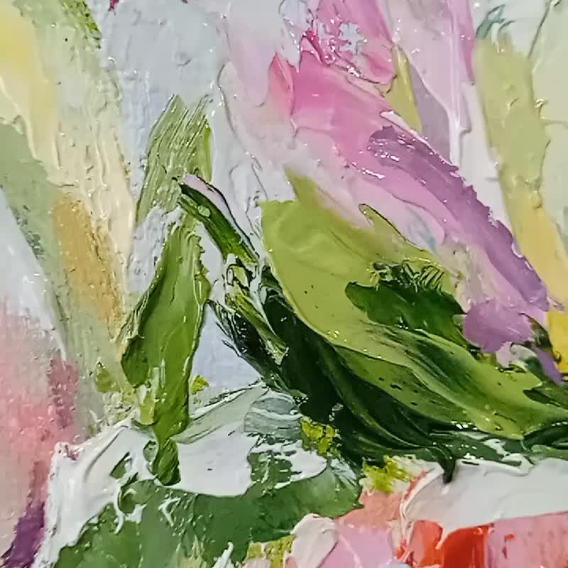 花卉油画原创艺术玫瑰墙艺术花卉艺术品20*20cm。 - 海报/装饰画/版画 - 其他材质 绿色