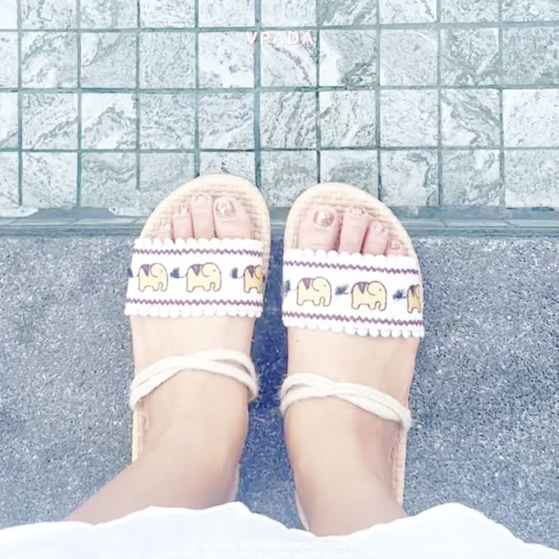 Chang Tong Vpada_sandals_VP-E24 刺绣系列平底沙滩凉鞋 - 拖鞋 - 防水材质 卡其色