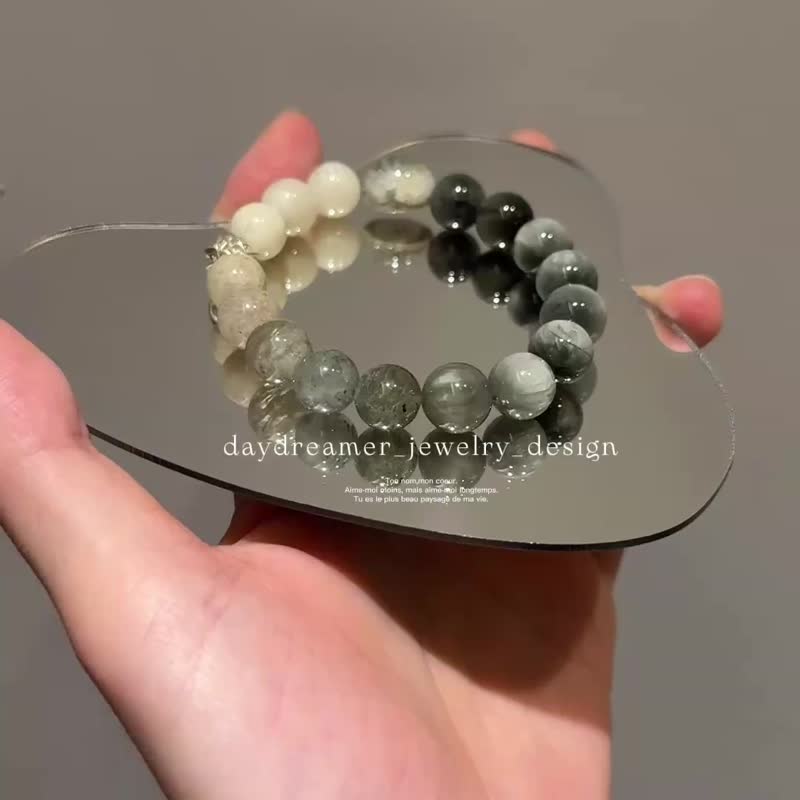 灰兔毛千层幽灵幽灵穿发清迈银设计款手链 - 手链/手环 - 水晶 灰色