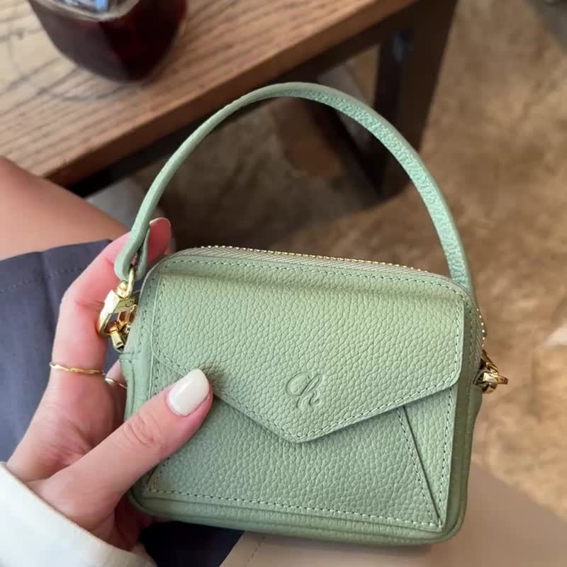 Valen（瓜绿）：迷你钱包，短钱包，牛皮，绿色，拉链袋 - 皮夹/钱包 - 真皮 绿色