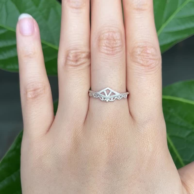 蕾丝花边戒指 适合叠戴 925银 - 戒指 - 纯银 