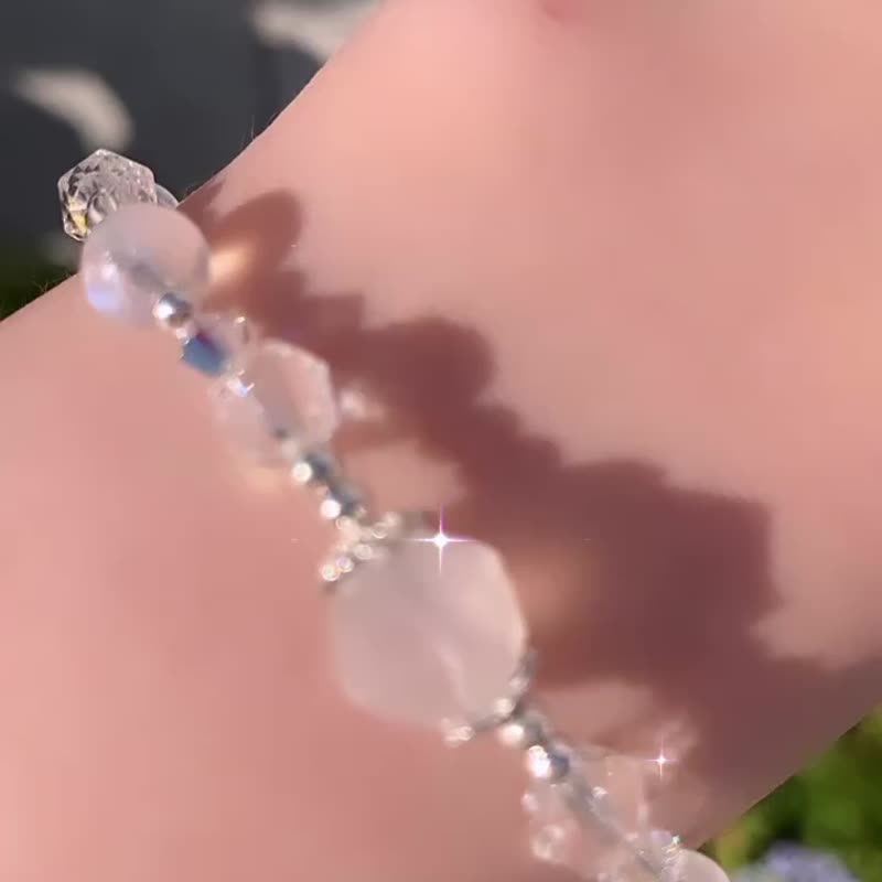 月光石 白水晶 钻切水晶 月白瑞光 S925 纯银水晶手链 - 手链/手环 - 水晶 白色