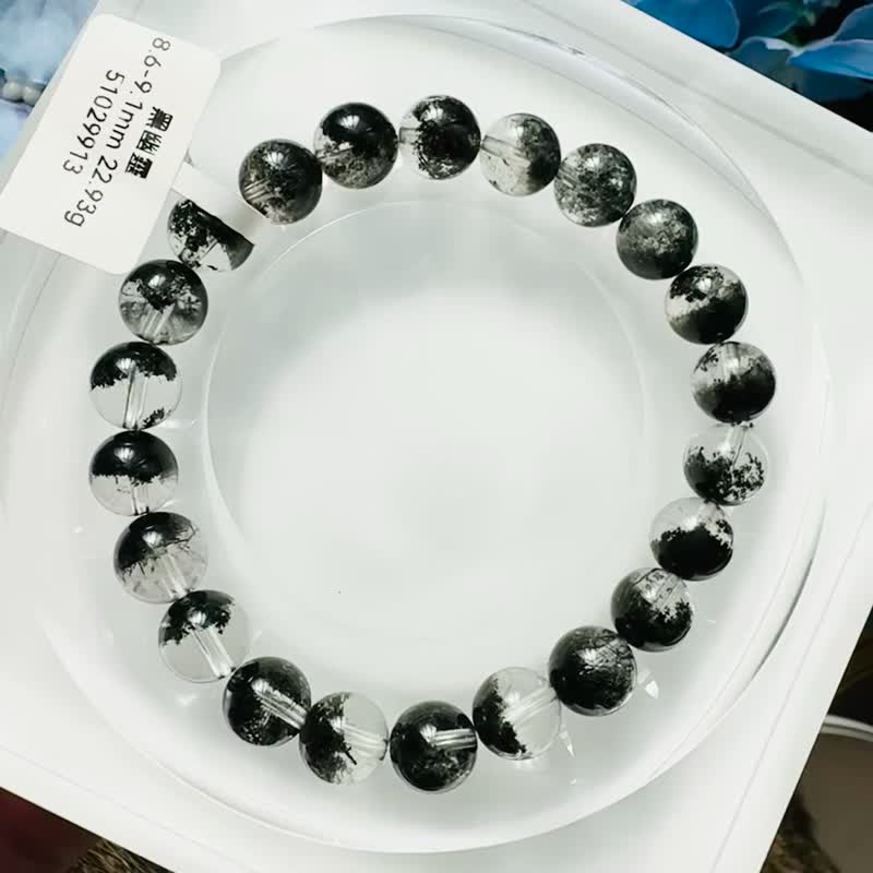 精品玻璃透半盆黑幽灵 8.6-9.1mm22.93g 避邪挡煞防负面排浊气正财 - 手链/手环 - 水晶 绿色