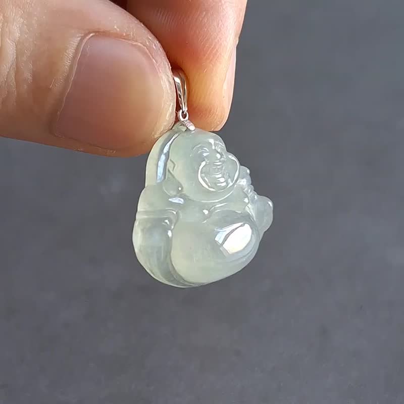 笑佛迷你冰种翡翠小吊坠 | 天然缅甸翡翠玉器 | 佛公玉坠 | 通体1 - 项链 - 玉石 