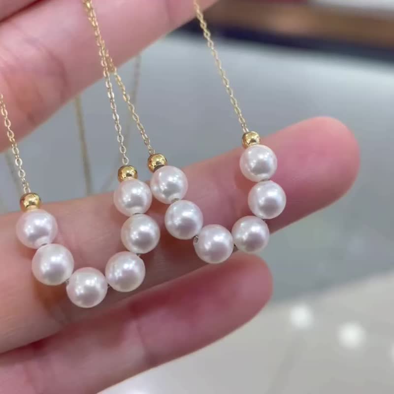 微光曲线淡水天然珍珠真珠微笑项链5mm–5.5mm18K金玫瑰金 - 项链 - 珍珠 金色