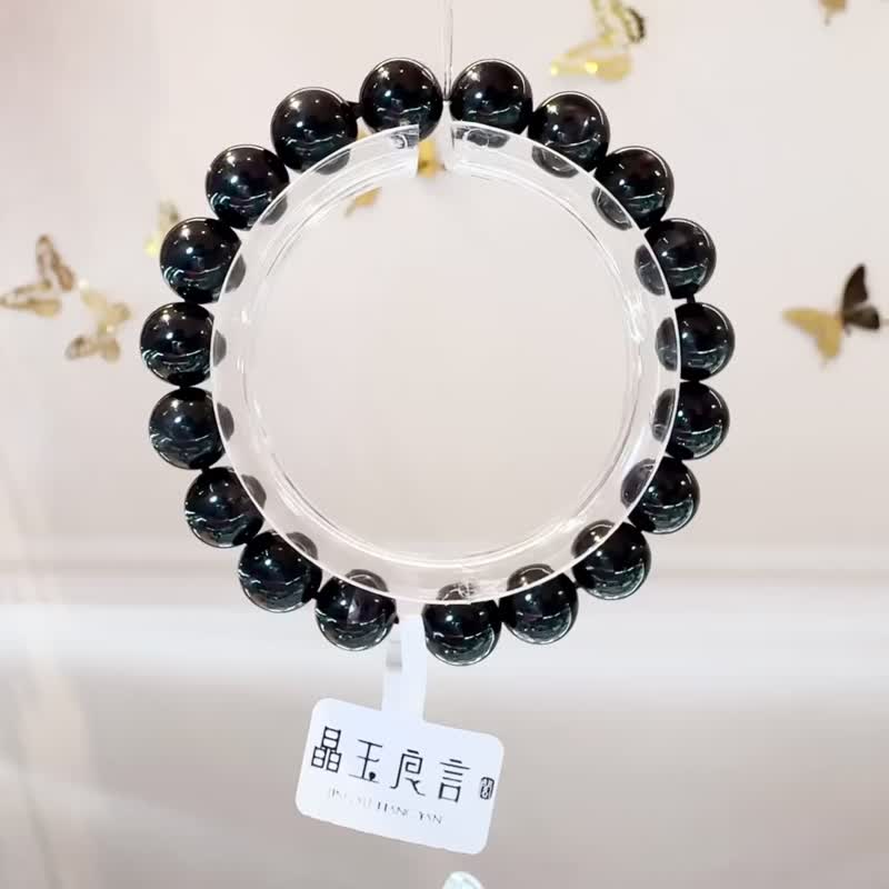 小精品闪闪金运石紫苏辉石8.5-11mm吸引财富财运能量偏财 - 手链/手环 - 水晶 黑色