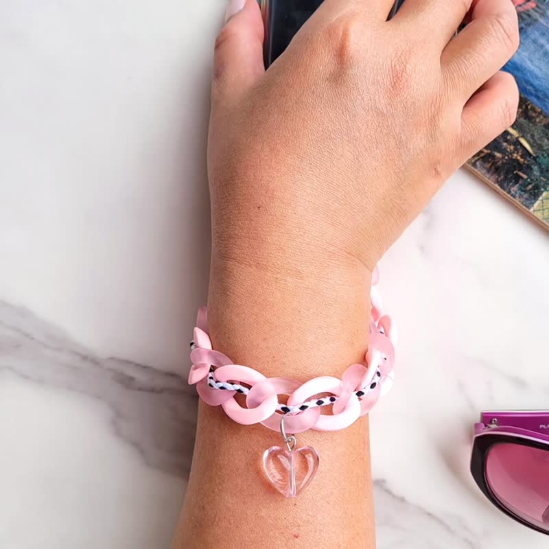炫彩果冻风手腕挂绳连夹片 手机手腕绳 手腕绳 粉红甜心 - 挂绳/吊绳 - 压克力 粉红色
