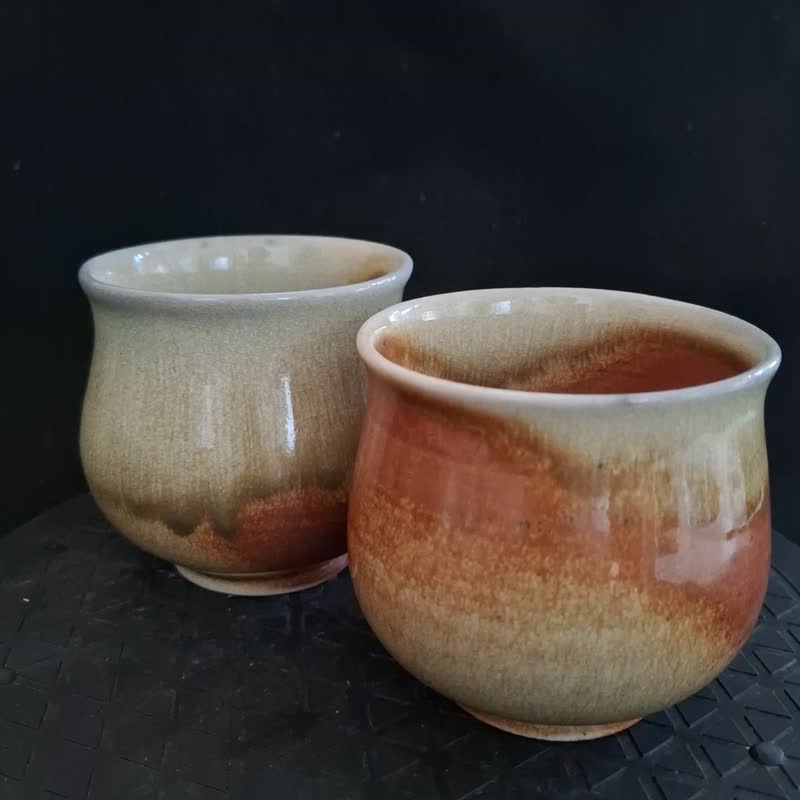 手拉胚柴烧茶碗自然落灰火吻个性商品最佳礼物纪念品 - 酒杯/酒器 - 陶 