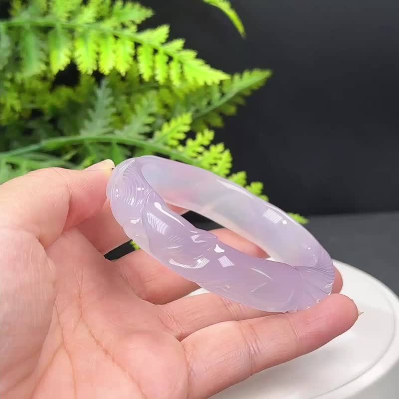 高档 紫色玛瑙手镯 58MM 高冰净体起刚 手雕九尾狐 吉祥好运连连 - 手链/手环 - 半宝石 紫色