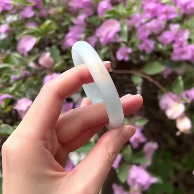 天然翡翠 缅甸 A玉 玉镯 • 云雾青天福镯B - 手链/手环 - 石头 白色