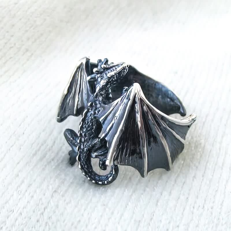 Dragon Ring.Dragon Silver Ring.Dragon Gift.Silver Dragon.Fantasy Dragon.GOT - 戒指 - 纯银 银色