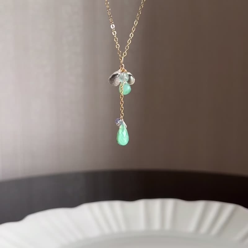 绿色宝石项链 14KGF 橄榄石 拓帕石 蛋白石 / 独一无二 - 项链 - 宝石 绿色