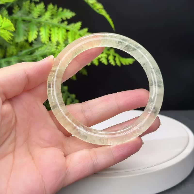 独特 柠檬黄水晶手镯 61MM 冰透闪片碎碎冰黄色水晶 吸引财运气运 - 手链/手环 - 水晶 黄色