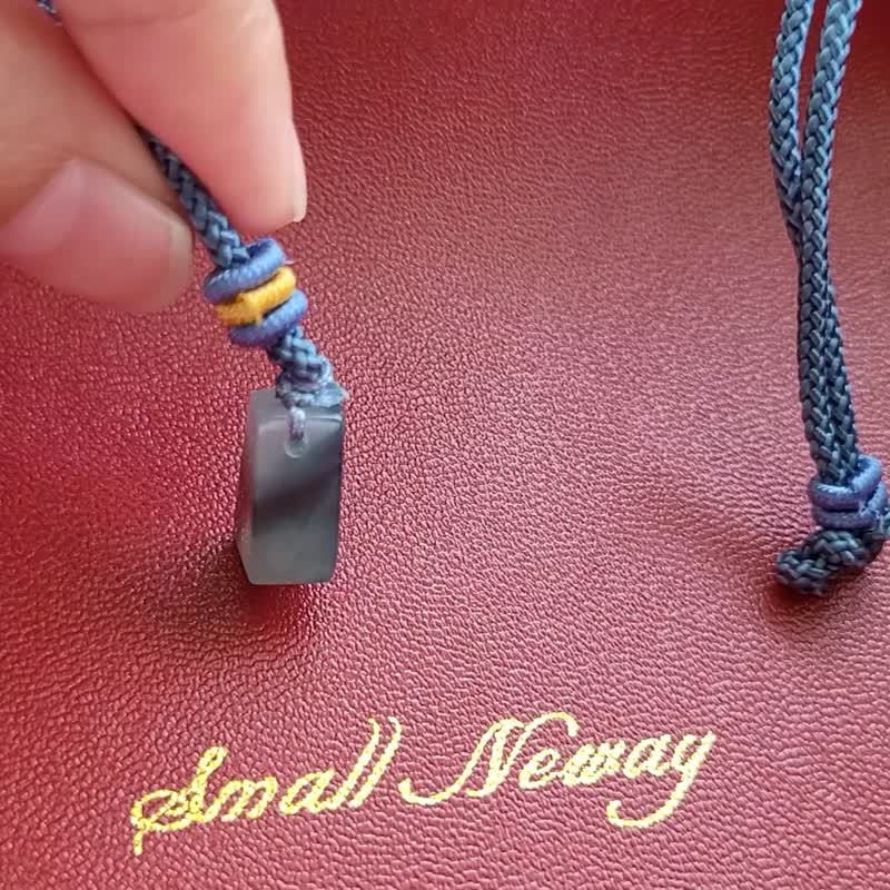 【亲翠】天然翡翠 冰飘蓝绿花意境色块梯型手磨原石调整型绳链 - 项链 - 玉石 多色