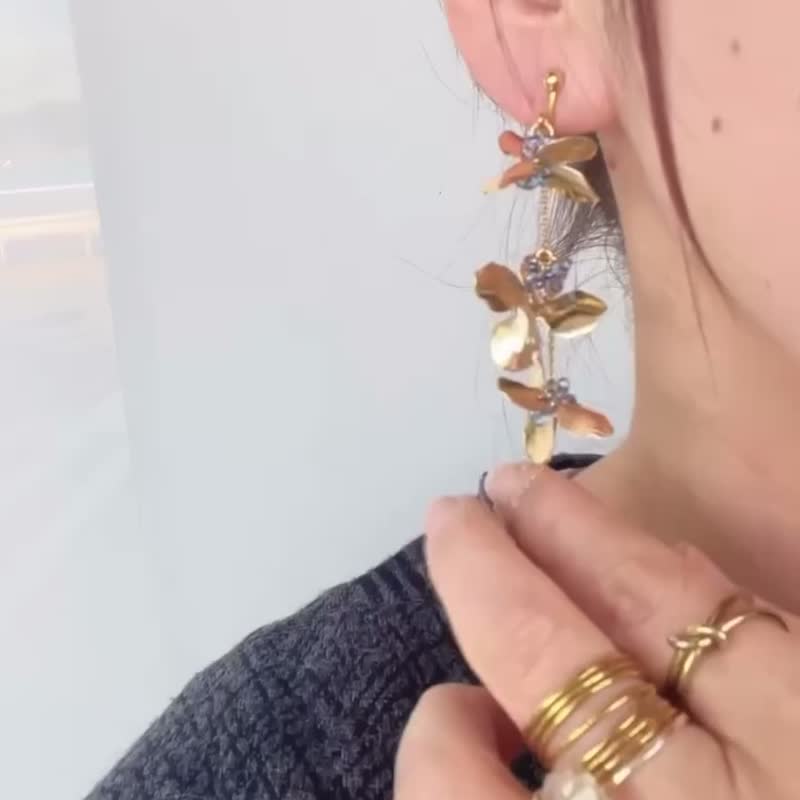 金色花朵 捷克玻璃 - 耳环/耳夹 - 其他金属 金色