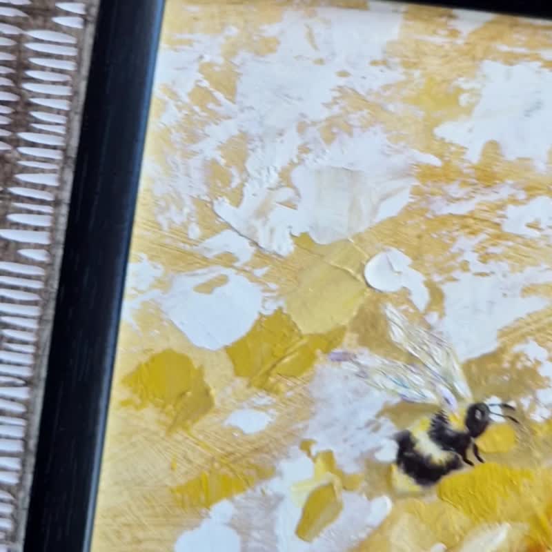 原创玫瑰画作 油画 画于硬纸板上 装裱于画框内。 - 墙贴/壁贴 - 其他材质 金色