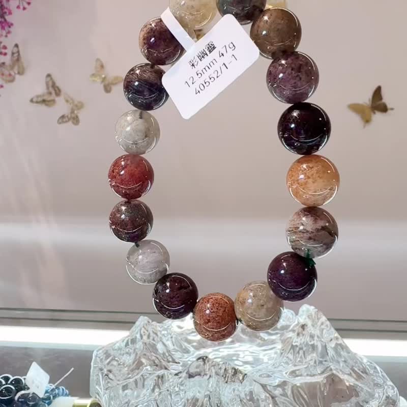 天然满矿四季幽灵12.5mm水晶手珠意象水晶一花一世界聚吉避凶 - 手链/手环 - 水晶 多色