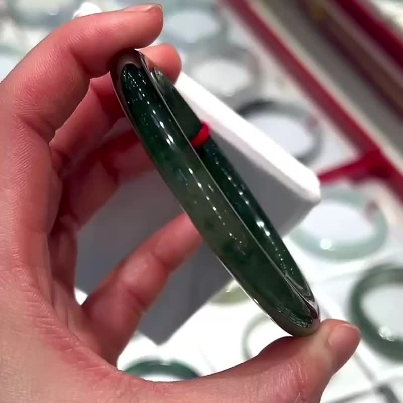 冰玻种 天然翡翠 缅甸 A玉 玉镯 • 高冰种老蓝水翡翠圆镯 - 手链/手环 - 玉石 蓝色
